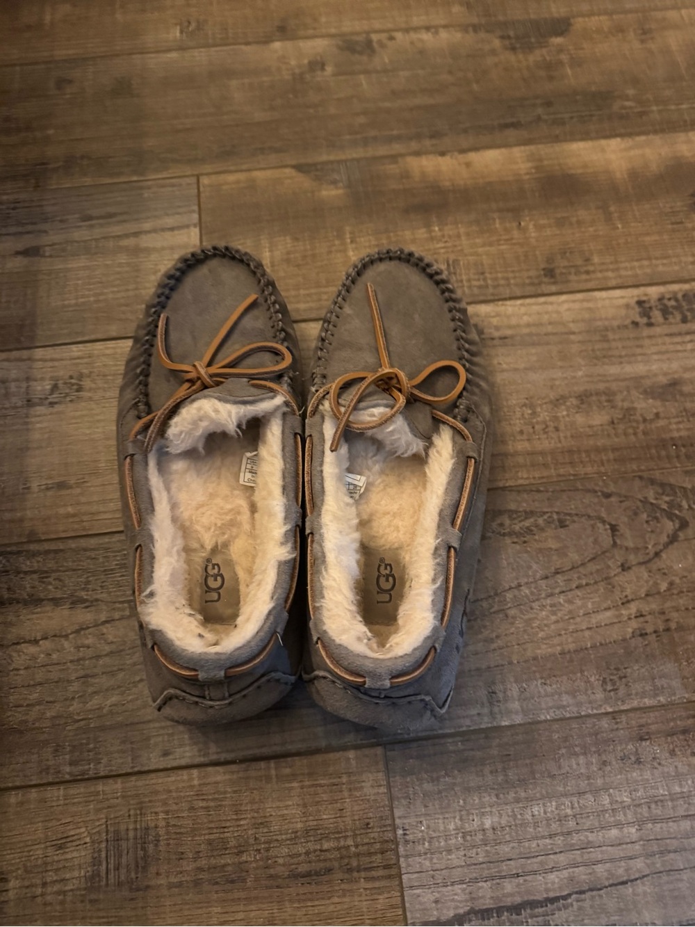 UGG Grey Suede Shearling-Trim Moccasins